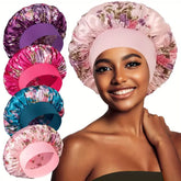 4-Pack Polyester Satin Beanies for Women, Elastic Knitted Lightweight Caps for Curls, Hand Washable, Ideal for Valentine'S Day - 100% Polyester